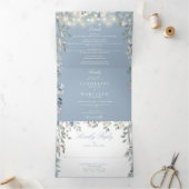 ほこりっぽい青いフローラストリングライトフォト結婚ズ 三つ折り招待状 (内部)