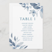 ほこりっぽい青いフローラテーブル番号座席カード 招待状 (正面/裏面)