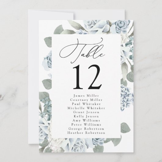 ほこりっぽい青いフローラテーブル番号座席表 (裏面)