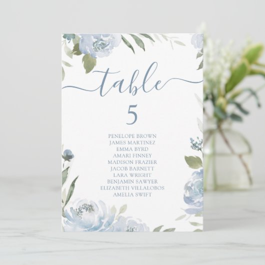 ほこりっぽい青いフローラテーブル番号座席表 招待状 (スタンド正面)