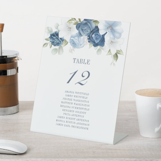 ほこりっぽい青いフローラテーブル番号12席 台座サイン (インサイチュ)