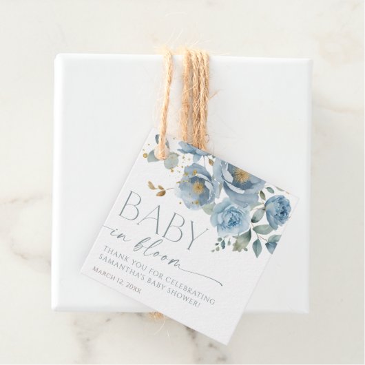 ほこりっぽい青いフローラバラベビーで開花男の子シャワー フェイバータグ (インサイチュ)