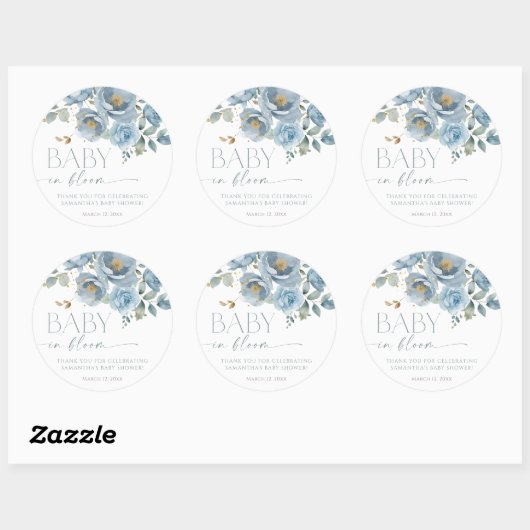 ほこりっぽい青いフローラバラベビーで開花男の子シャワー ラウンドシール (シート)