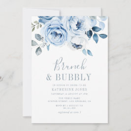 ほこりっぽい青いフローラブランチ&バブリー 招待状