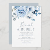 ほこりっぽい青いフローラブランチ&バブリー 招待状 (正面/裏面)