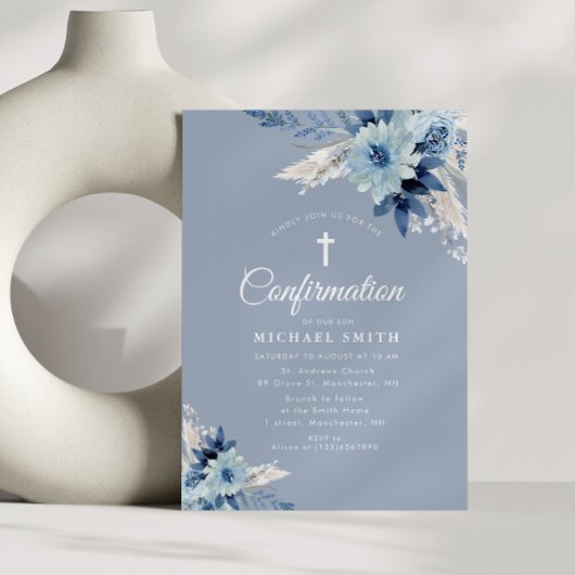 ほこりっぽい青いフローラモダンの確認 招待状