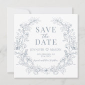 ほこりっぽい青いフローラリースboho日付写真を保存 (正面)