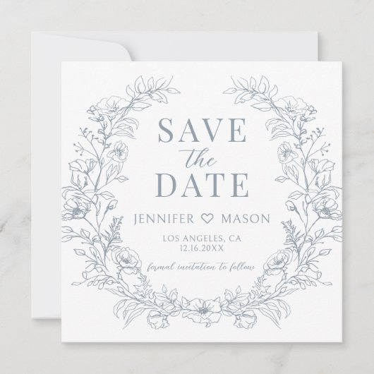 ほこりっぽい青いフローラリースboho日付写真を保存 (正面)