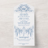 ほこりっぽい青いフローラヴィンテージテディベア赤ちゃんシャワー オールインワン招待状 (内側)