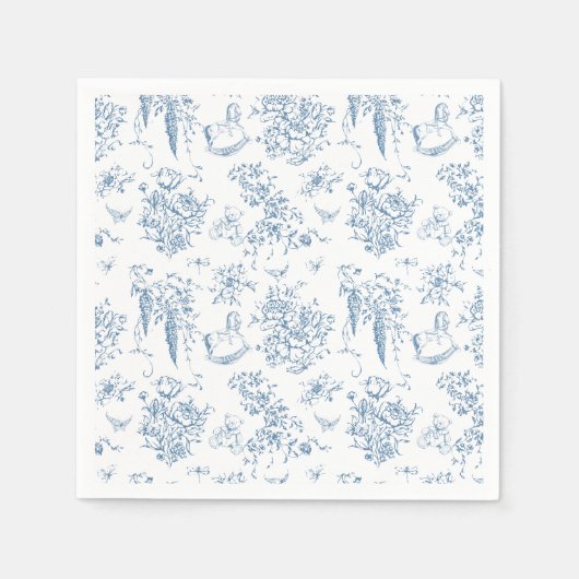 ほこりっぽい青いフローラヴィンテージテディベア赤ちゃんシャワー スタンダードカクテルナプキン (正面)