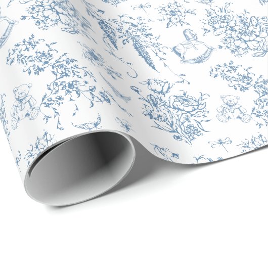 ほこりっぽい青いフローラヴィンテージテディベア赤ちゃんシャワー ラッピングペーパー (ロールコーナー)