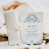 ほこりっぽい青いフローラヴィンテージテディベア赤ちゃんシャワー 招待状