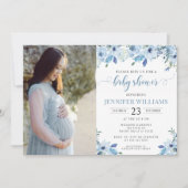 ほこりっぽい青いフローラ男の赤ちゃんのシャワー写真の招待状 招待状 (正面)