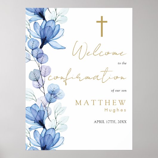 ほこりっぽい青いフローラ確認ウェルカムサイン ポスター (正面)