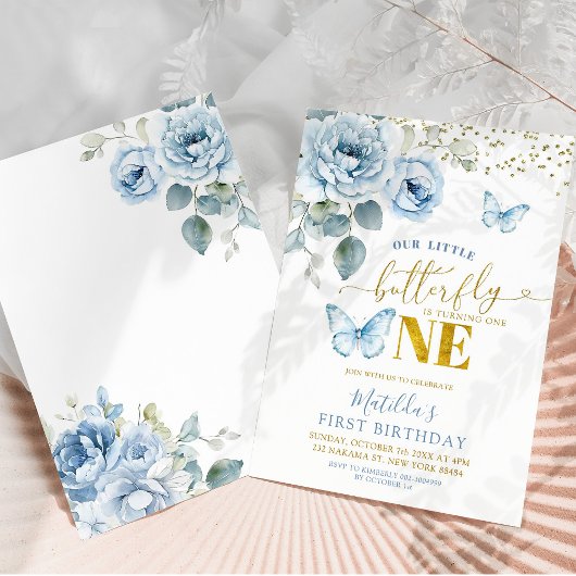 ほこりっぽい青いフローラ私たちの小さな蝶のターン1 招待状