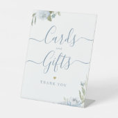 ほこりっぽい青いフローラ素朴なウェディングカードとギフト 台座サイン (正面)