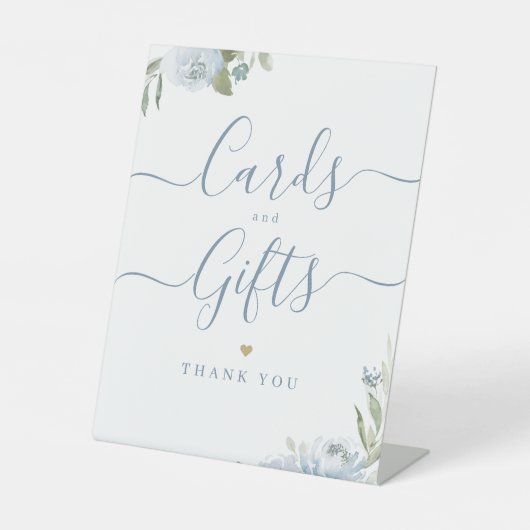 ほこりっぽい青いフローラ素朴なウェディングカードとギフト 台座サイン (正面)