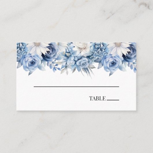 ほこりっぽい青いフローラ結婚の花 プレイスカード (正面)