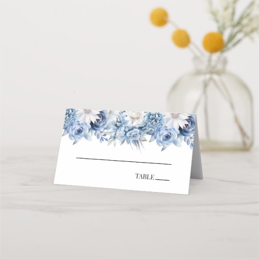 ほこりっぽい青いフローラ結婚の花 プレイスカード (正面)
