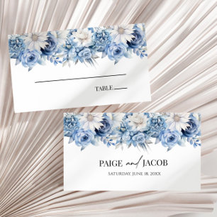 ほこりっぽい青いフローラ結婚の花 プレイスカード