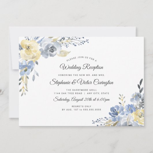 ほこりっぽい青いフローラ結婚式のレセプションのみ 招待状 (正面)