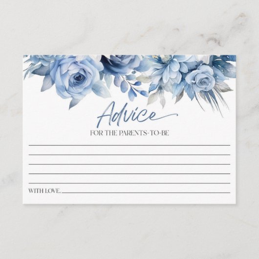 ほこりっぽい青いフローラ花赤ちゃんシャワー アドバイスカード (正面)