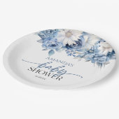 ほこりっぽい青いフローラ花赤ちゃんシャワー ペーパープレート (アングル)