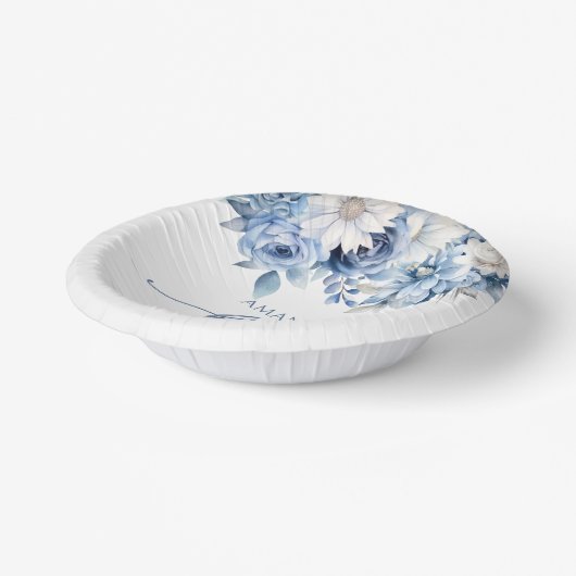 ほこりっぽい青いフローラ花赤ちゃんシャワー ペーパーボウル (傾斜あり)