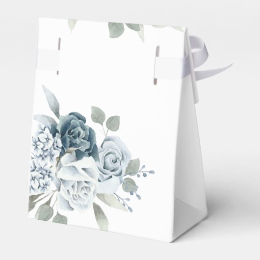 ほこりっぽい青いフローラ赤ちゃんシャワー フェイバーボックス (裏面サイド)