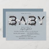 ほこりっぽい青いフローラ赤ちゃんシャワー 招待状 (正面/裏面)