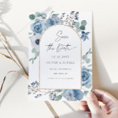 ほこりっぽい青いフローラ金ゴールドアーチ日付を保存 招待状