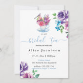 ほこりっぽい青いブライダルシャワー、午後のお茶の招待状、 招待状 (正面)