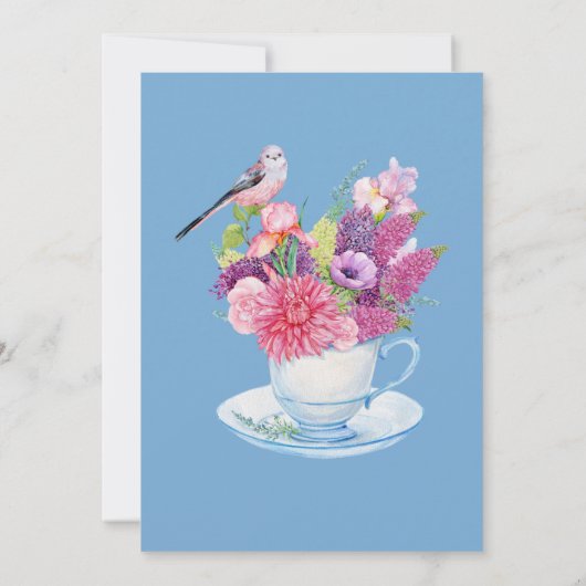 ほこりっぽい青いブライダルシャワー、午後のお茶の招待状、 招待状 (裏面)