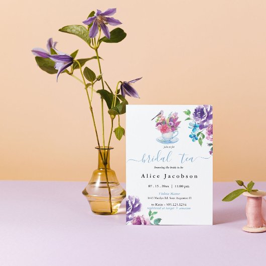 ほこりっぽい青いブライダルシャワー、午後のお茶の招待状、 招待状