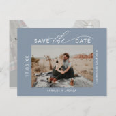 ほこりっぽい青いブラシスクリプト2写真の日付を保存 ポストカード (正面/裏面)