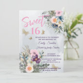 ほこりっぽい青いボホの水色フローラ緑 招待状 (スタンド正面)