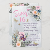 ほこりっぽい青いボホの水色フローラ緑 招待状 (正面/裏面)