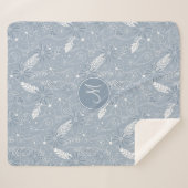 ほこりっぽい青いボホ羽の花paislies monogram シェルパブランケット (正面(横))