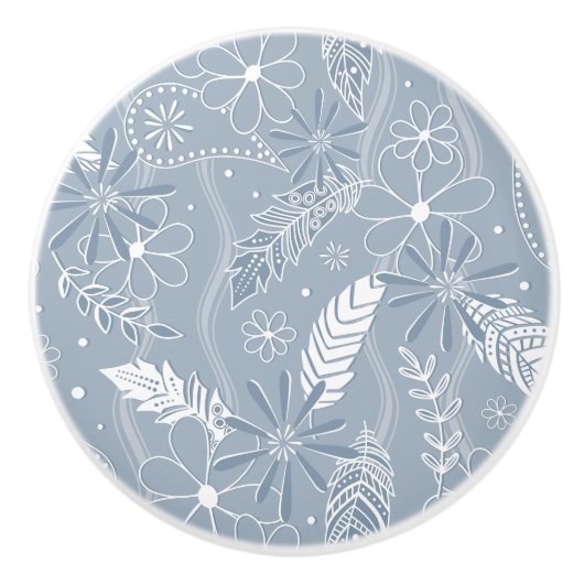 ほこりっぽい青いボホ羽の花paislies monogram セラミックノブ (正面)