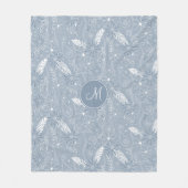 ほこりっぽい青いボホ羽の花paislies monogram フリースブランケット (正面)