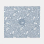 ほこりっぽい青いボホ羽の花paislies monogram フリースブランケット (正面(横))