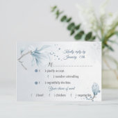 ほこりっぽい青いマグノリア花の食事の選択RSVP 出欠カード (スタンド正面)