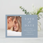 ほこりっぽい青いモダン写真結婚式の日付を保存 セーブザデート (スタンド正面)