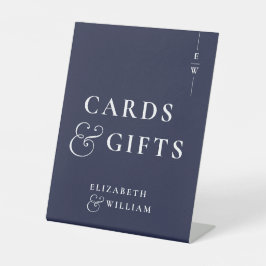 ほこりっぽい青いモノグラムカードとギフト 台座サイン