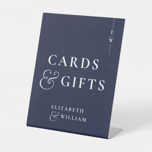 ほこりっぽい青いモノグラムカードとギフト 台座サイン (正面)