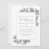 ほこりっぽい青いユーカリの葉の緑エレガント 招待状 (正面)