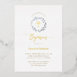 ほこりっぽい青いリースの緑のバプテスマ 箔招待状
