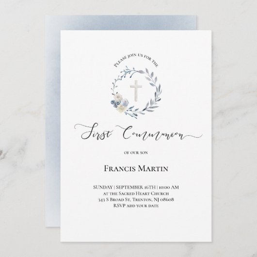 ほこりっぽい青いリース水の色ファースト・ホリー・コミューン 招待状 (正面/裏面)