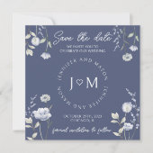 ほこりっぽい青いワイルドフラワーのフローラ日付写真を保存 招待状 (正面)