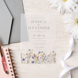 ほこりっぽい青いワイルドフラワーエレガントな結婚式 ベラム紙招待状